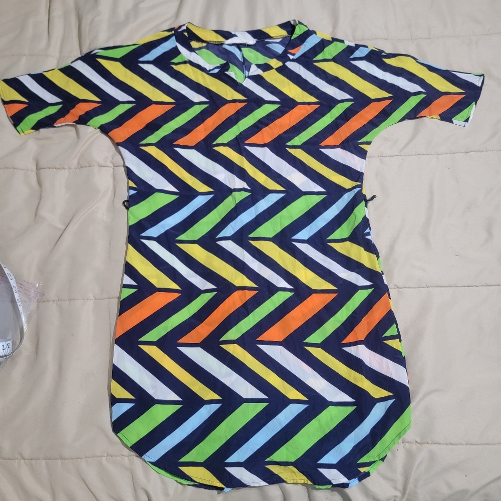 Peach Love Cream Chevron Shirt Dress - Size Small